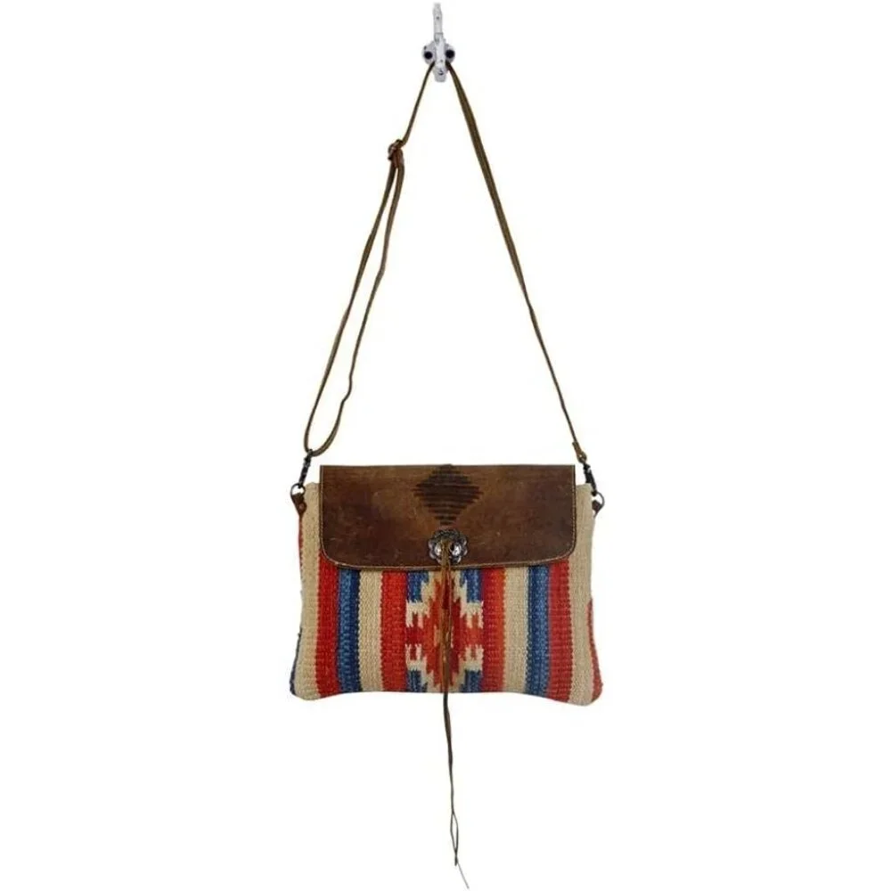 Leather & Canvas Crossbody Bag Small Lightweight Multiple Pockets